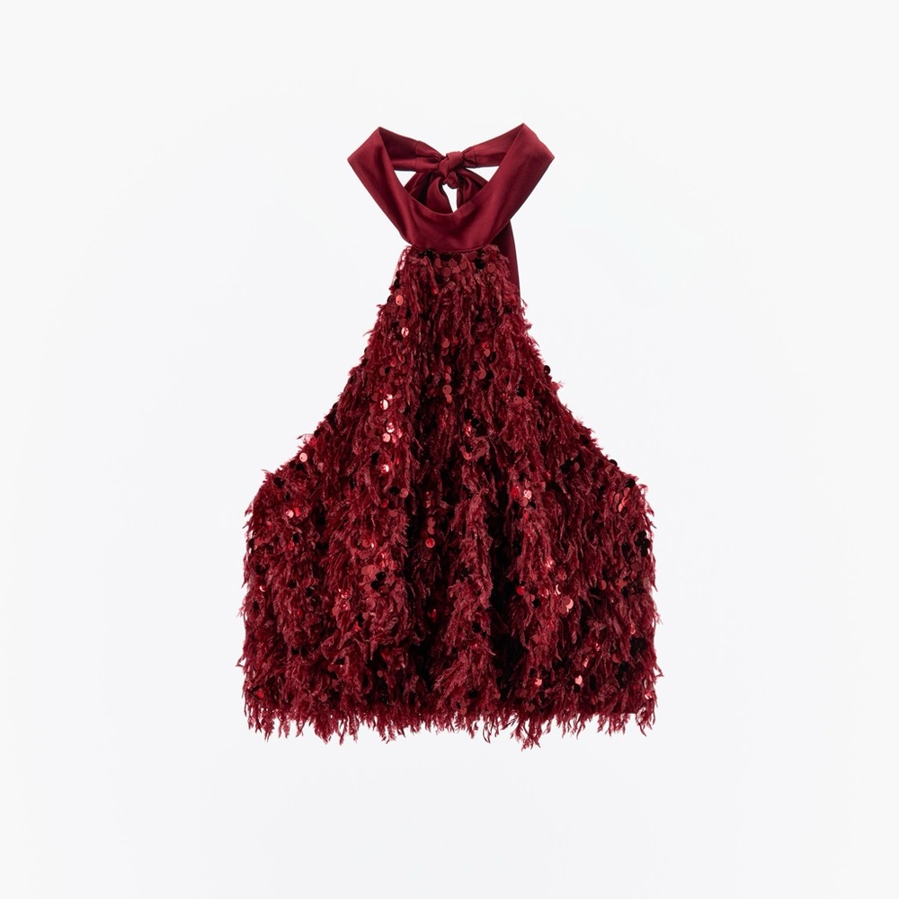 Zara Red Sequin Halter Top NWT